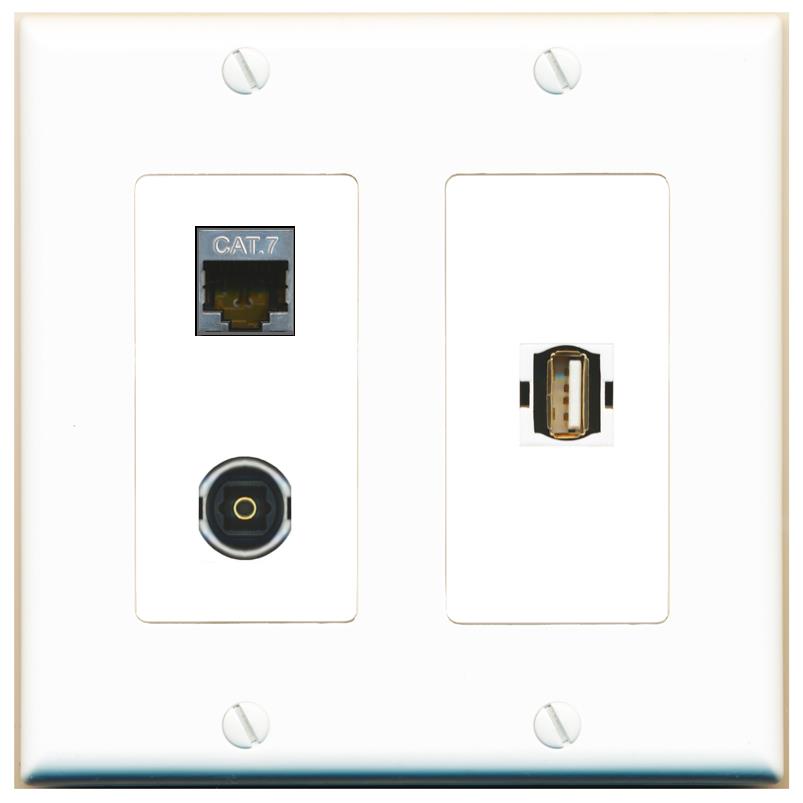 CAT7 TOSLINK USB2 Wall Plate [White]