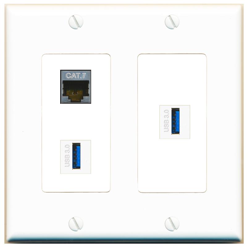 CAT7 2 USB-3 Wall Plate [White]