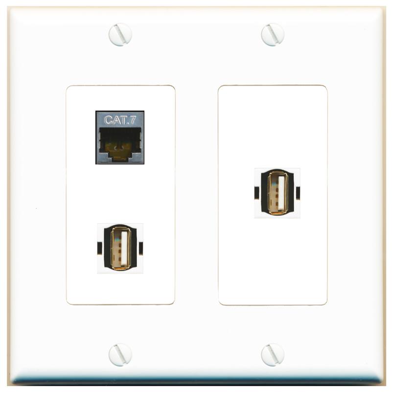 CAT7 2 USB2 Wall Plate [White]