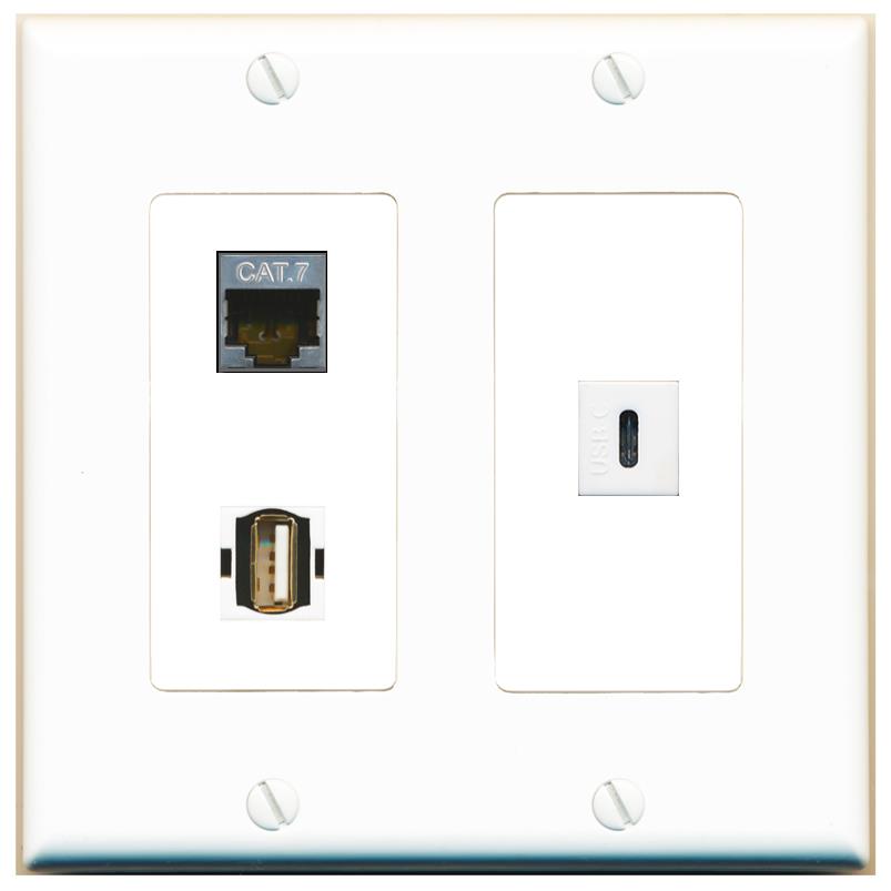 CAT7 USB2 USBC Wall Plate [White]