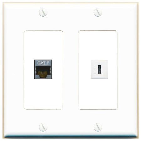 CAT7 USBC Wall Plate [White]