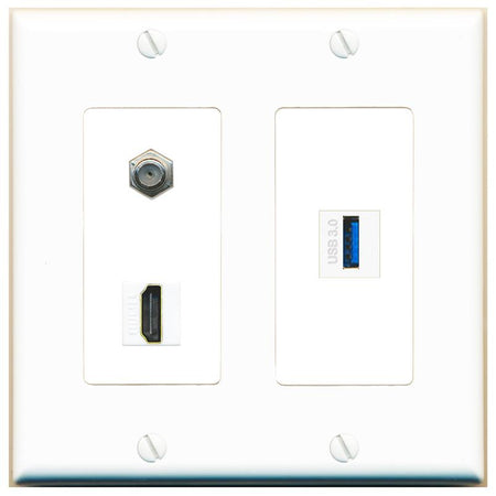 COAX HDMI USB-3 Wall Plate [White]