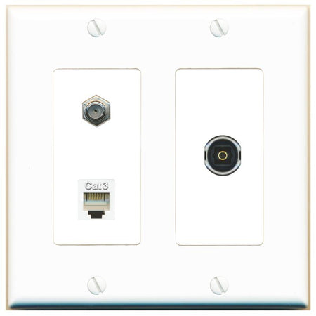 COAX PHONE TOSLINK Wall Plate [White]