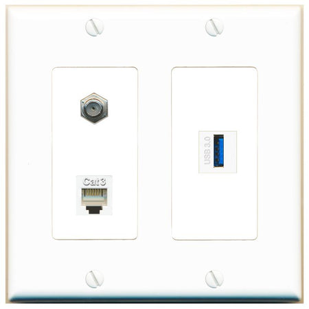 COAX PHONE USB-3 Wall Plate [White]