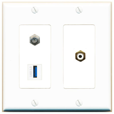 COAX RCA-WHITE USB-3 Wall Plate [White]