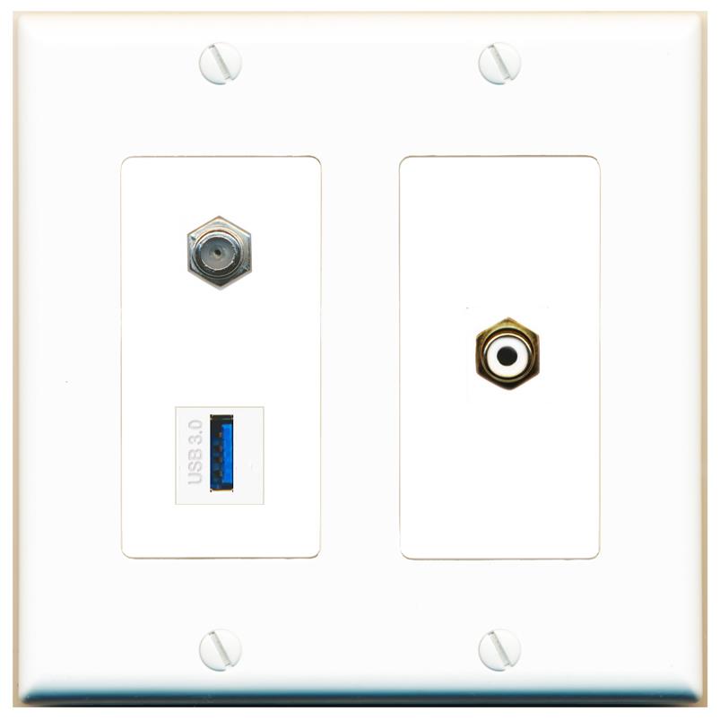 COAX RCA-WHITE USB-3 Wall Plate [White]