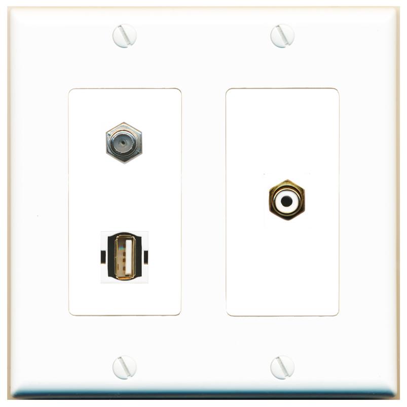 COAX RCA-WHITE USB2 Wall Plate [White]