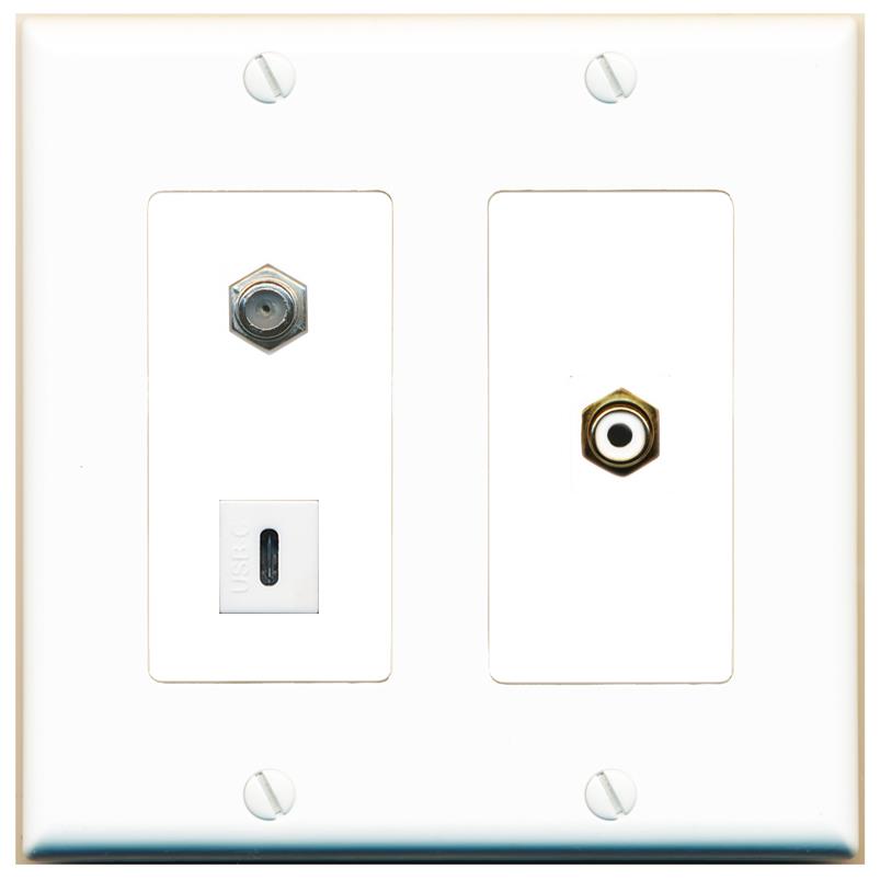 COAX RCA-WHITE USBC Wall Plate [White]