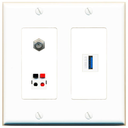 COAX SPEAKER USB-3 Wall Plate [White]