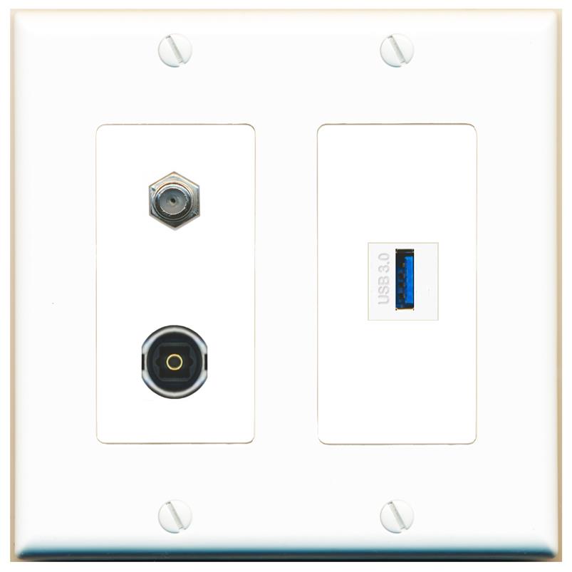 COAX TOSLINK USB-3 Wall Plate [White]
