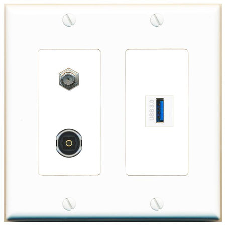 COAX TOSLINK USB-3 Wall Plate [White]