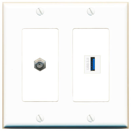 COAX USB-3 Wall Plate [White]