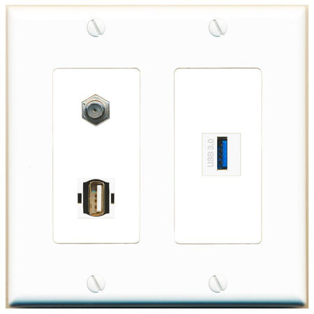 COAX USB-3 USB2 Wall Plate [White]