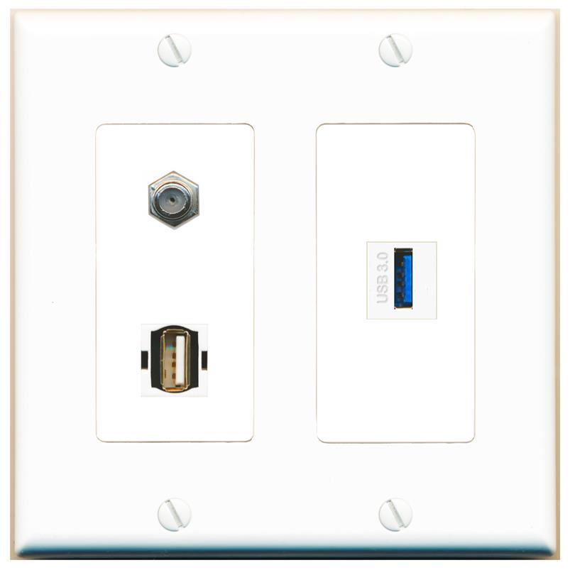 COAX USB-3 USB2 Wall Plate [White]