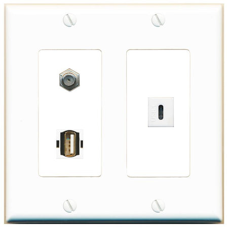 COAX USB2 USBC Wall Plate [White]