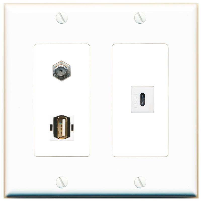 COAX USB2 USBC Wall Plate [White]