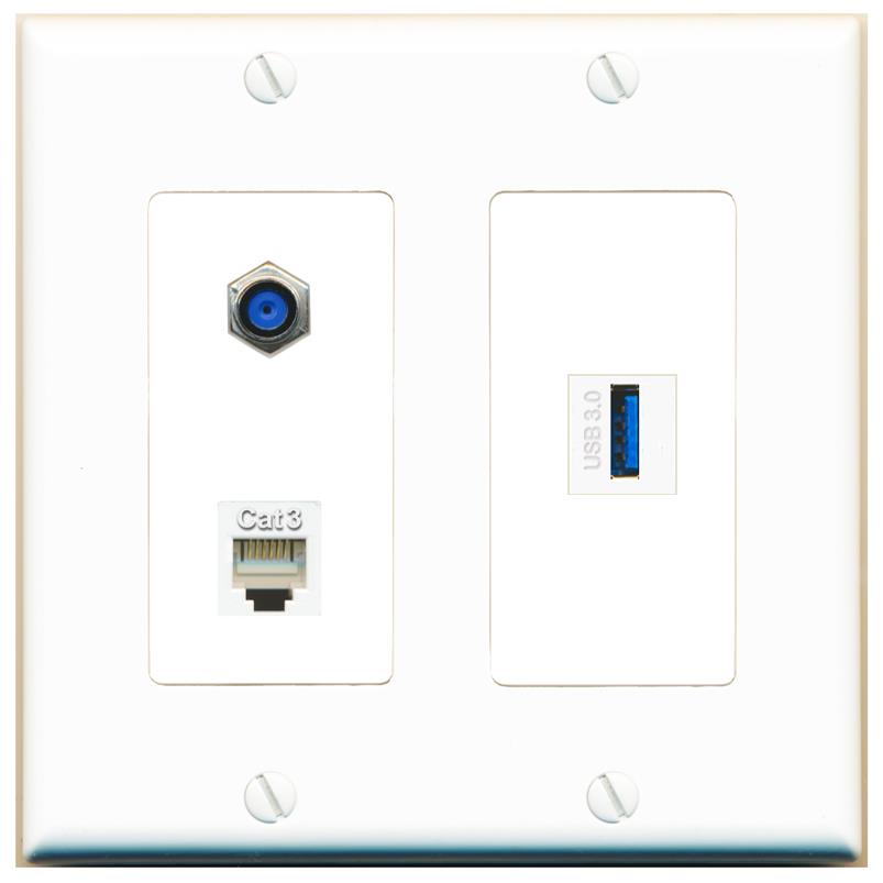 F81 PHONE USB-3 Wall Plate [White]
