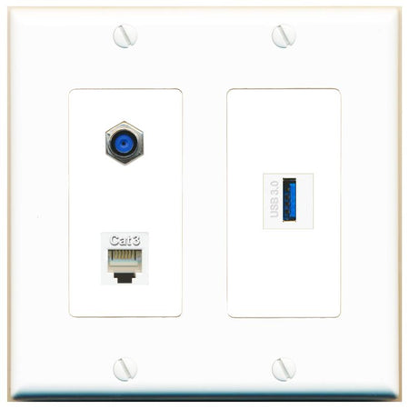F81 PHONE USB-3 Wall Plate [White]