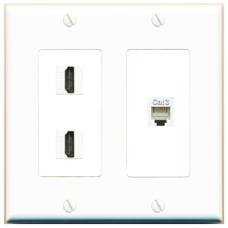 2 HDMI PHONE Wall Plate [White]