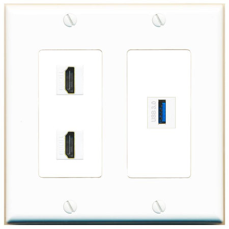 2 HDMI USB-3 Wall Plate [White]