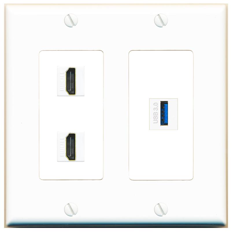 2 HDMI USB-3 Wall Plate [White]