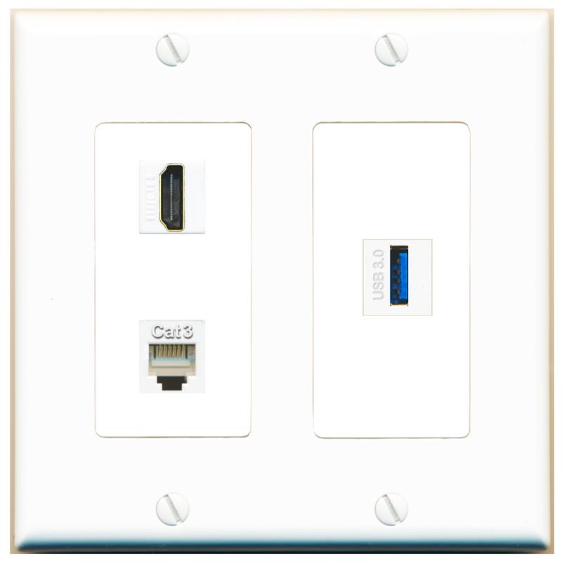 HDMI PHONE USB-3 Wall Plate [White]