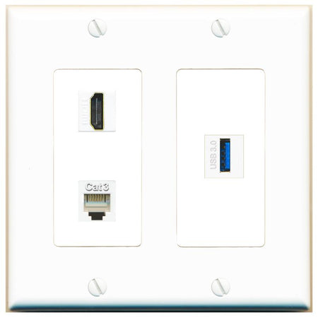 HDMI PHONE USB-3 Wall Plate [White]
