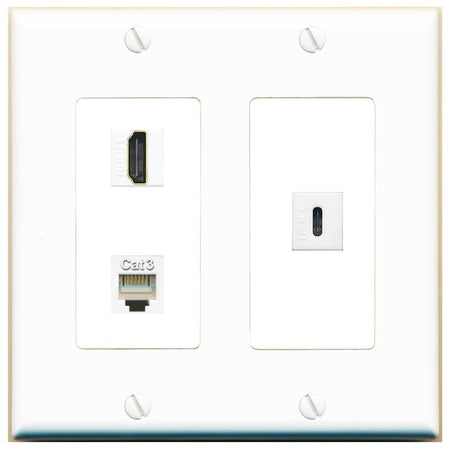 HDMI PHONE USBC Wall Plate [White]