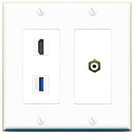 HDMI RCA-WHITE USB-3 Wall Plate [White]