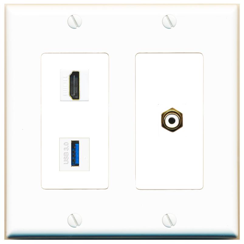 HDMI RCA-WHITE USB-3 Wall Plate [White]