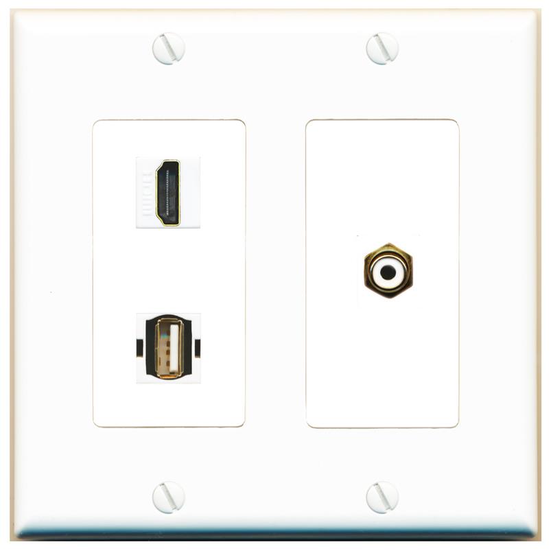 HDMI RCA-WHITE USB2 Wall Plate [White]