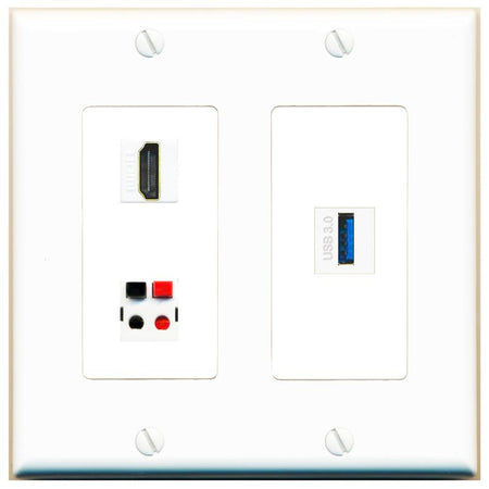 HDMI SPEAKER USB-3 Wall Plate [White]
