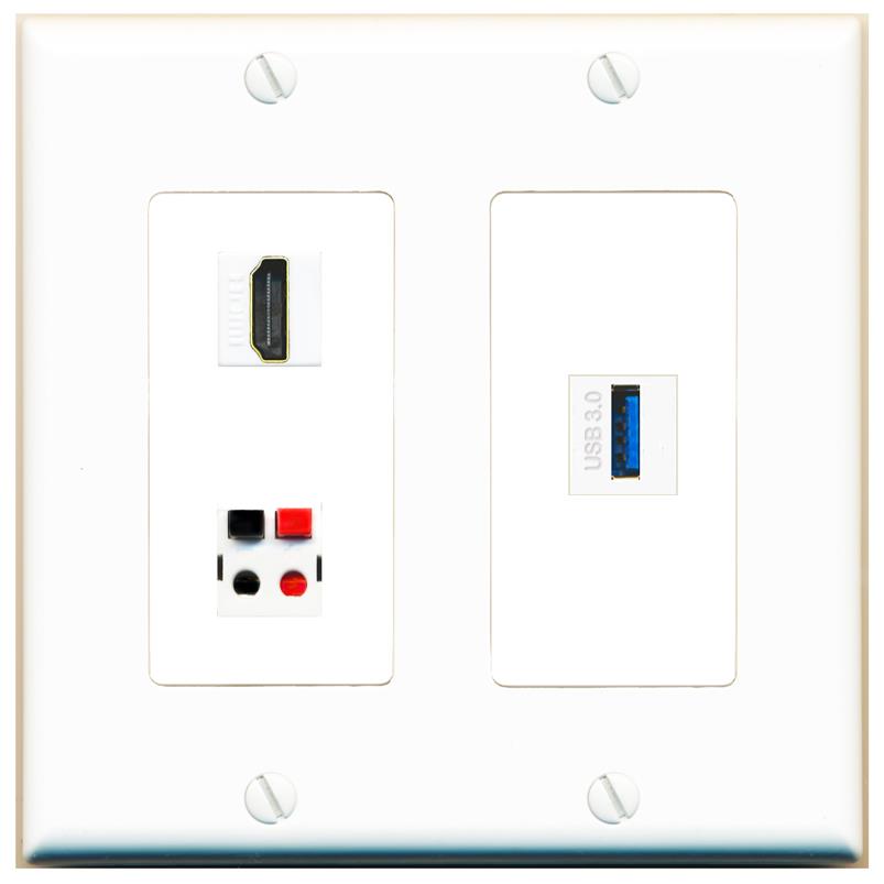 HDMI SPEAKER USB-3 Wall Plate [White]