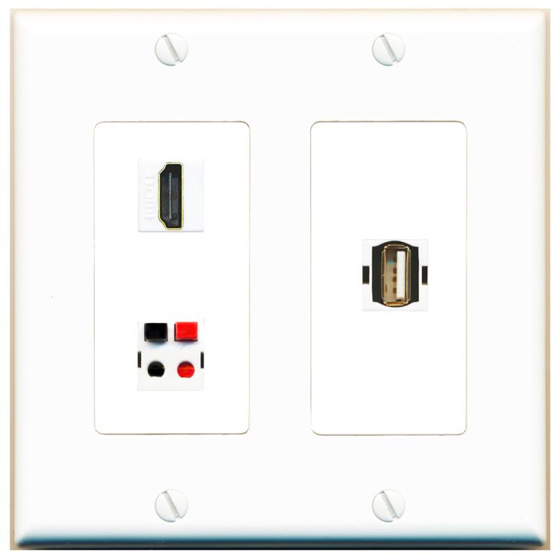 HDMI SPEAKER USB2 Wall Plate [White]
