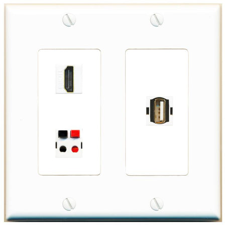 HDMI SPEAKER USB2 Wall Plate [White]