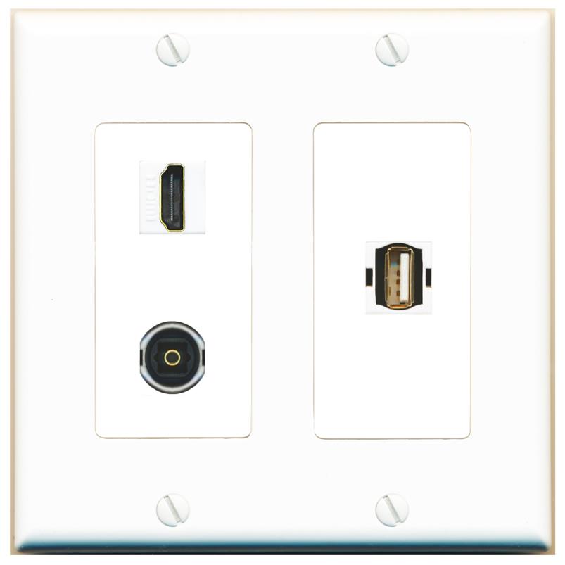 HDMI TOSLINK USB2 Wall Plate [White]