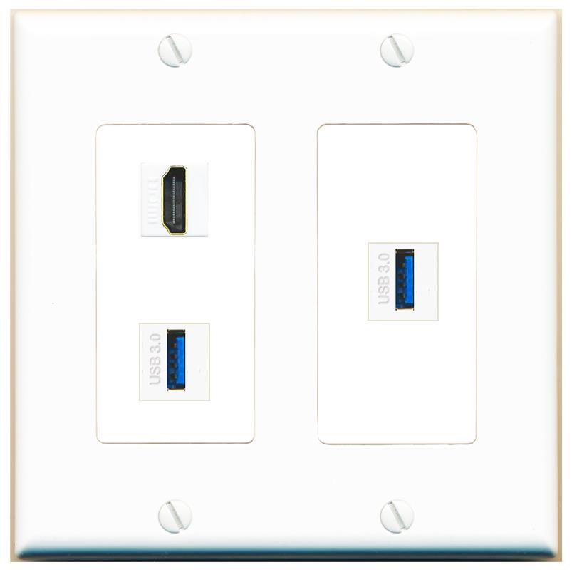 HDMI 2 USB-3 Wall Plate [White]