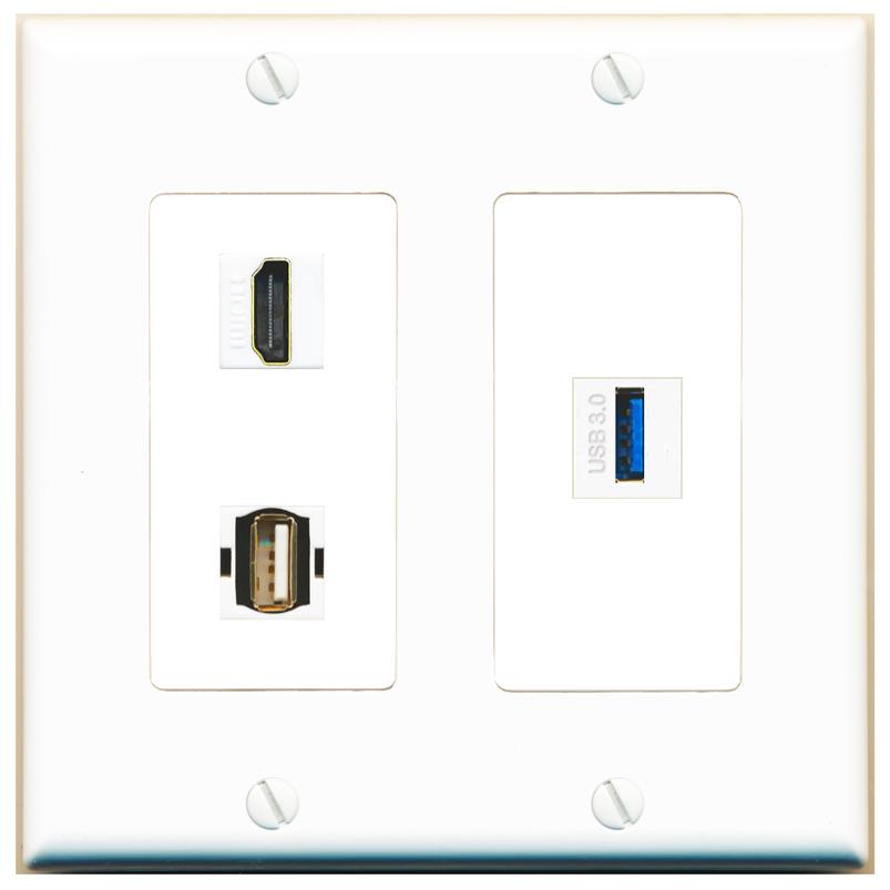 HDMI USB-3 USB2 Wall Plate [White]