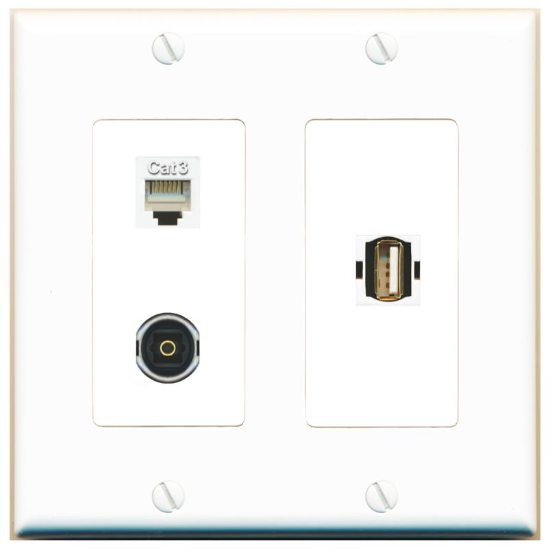 PHONE TOSLINK USB2 Wall Plate [White]