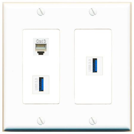 PHONE 2 USB-3 Wall Plate [White]