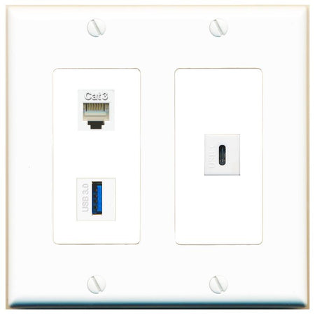 PHONE USB-3 USBC Wall Plate [White]