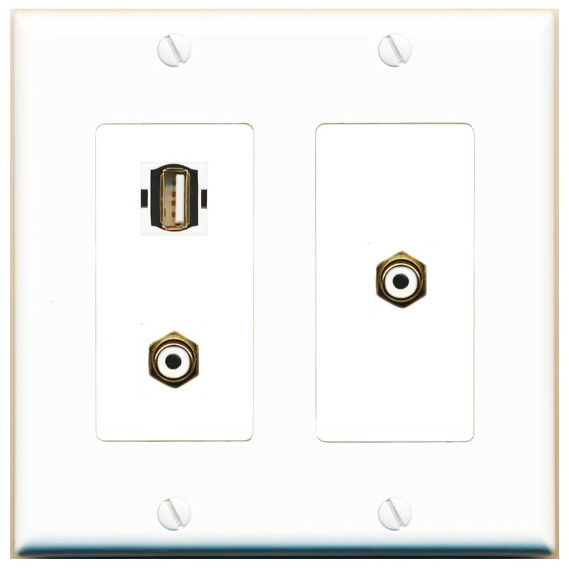 2 RCA-WHITE USB2 Wall Plate [White]