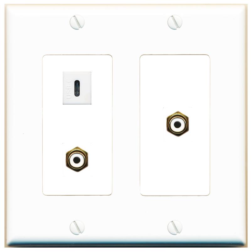 2 RCA-WHITE USBC Wall Plate [White]