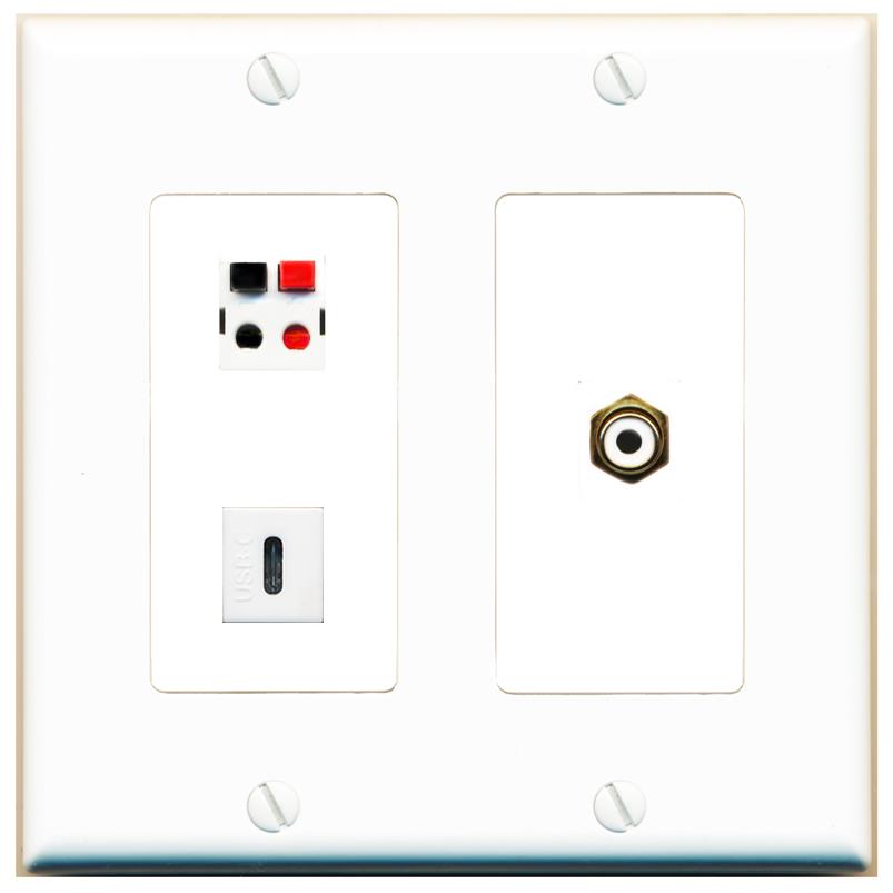 RCA-WHITE SPEAKER USBC Wall Plate [White]