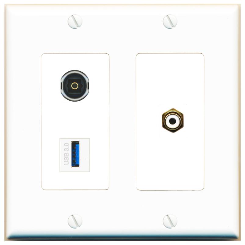 RCA-WHITE TOSLINK USB-3 Wall Plate [White]