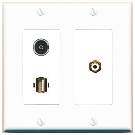 RCA-WHITE TOSLINK USB2 Wall Plate [White]