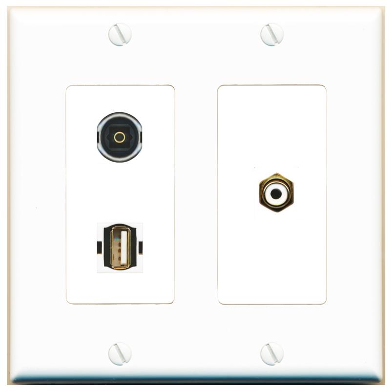 RCA-WHITE TOSLINK USB2 Wall Plate [White]