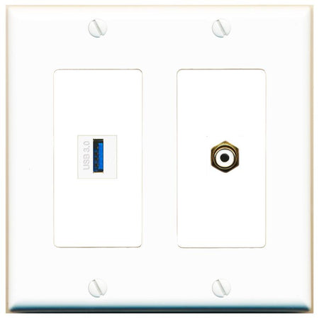 RCA-WHITE USB-3 Wall Plate [White]