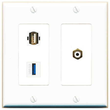 RCA-WHITE USB-3 USB2 Wall Plate [White]