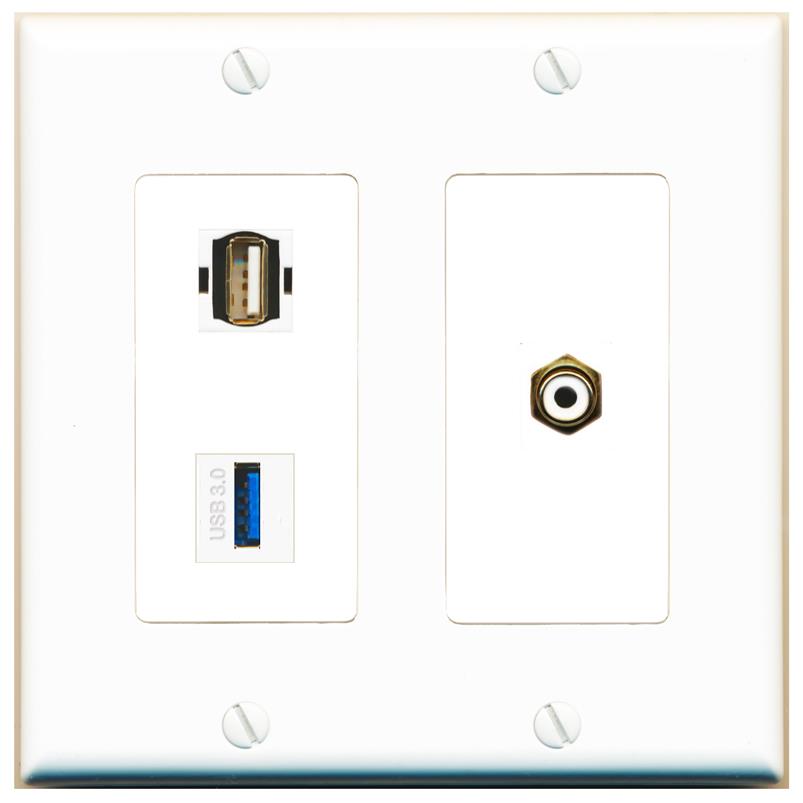 RCA-WHITE USB-3 USB2 Wall Plate [White]